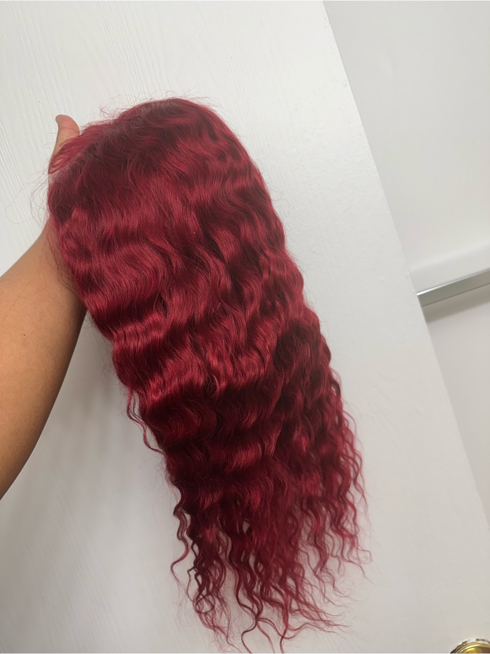 Deep Red Wavy Human Hair Wig - Luxurious Maroon Finish
